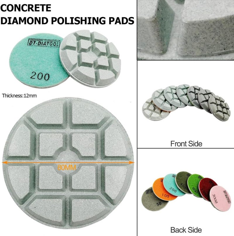 DTDIATOOL Concrete Polishing Pads 3 inch/80mm for Concrete, Cement and Terrazzo Floors Processing, Repairing and Renovating, Dry or Wet Use Diamond Grinding Pads Grit 1500 3pcs - Image 2
